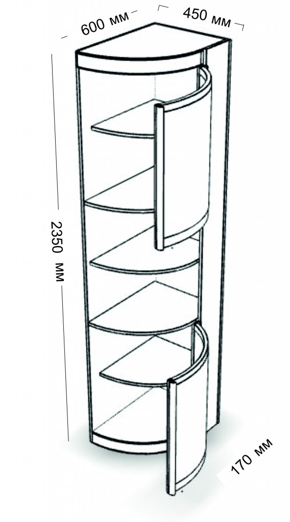Угловой Элемент  прямой с 2 распашными дверями асимметричный